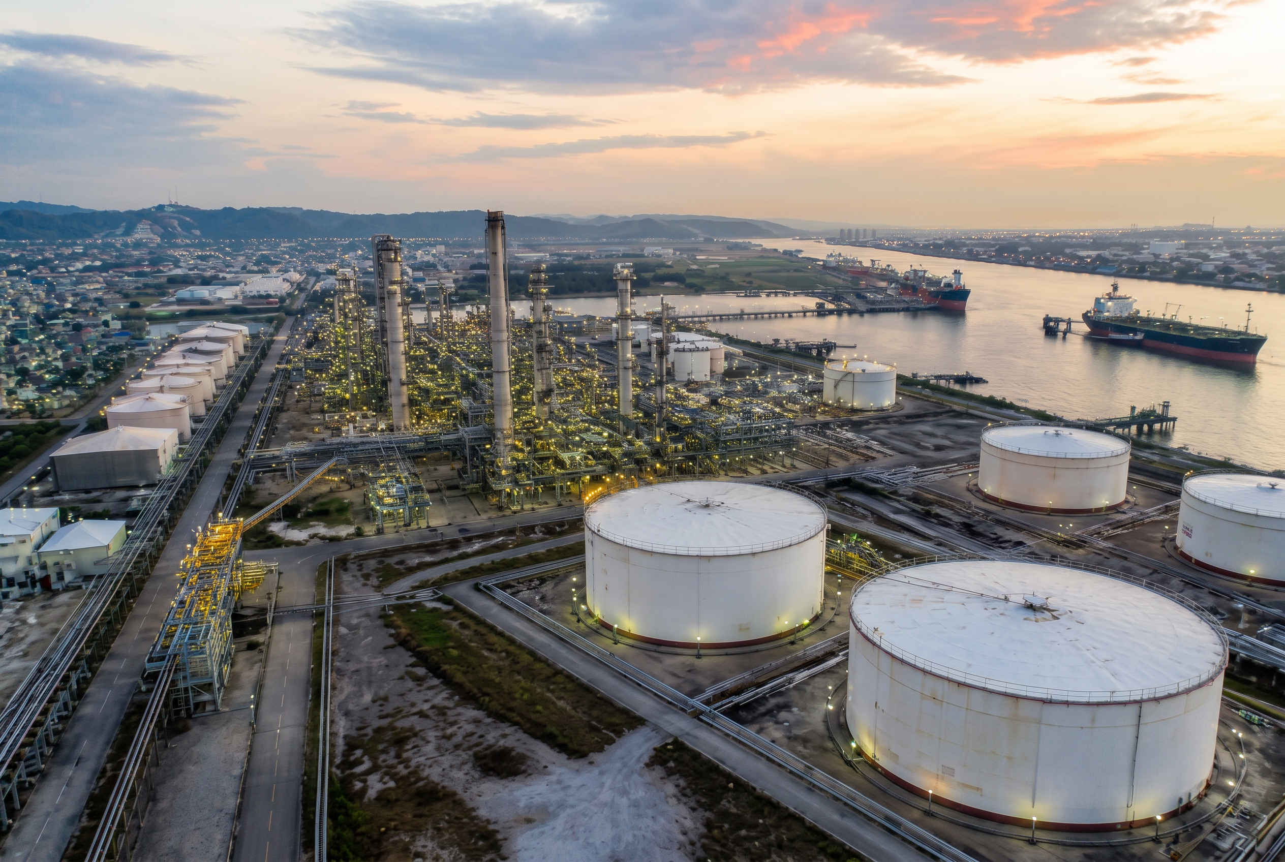 Refinery and storage terminal at dawn
